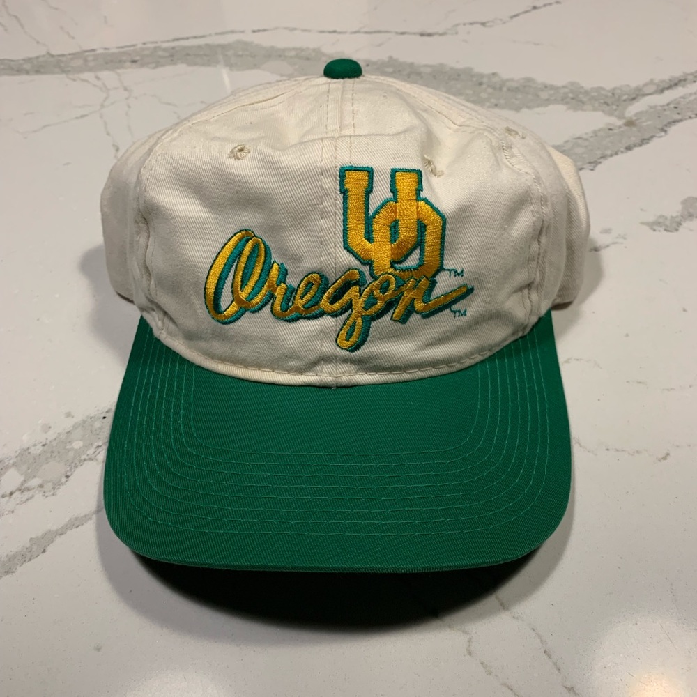 Vintage University of Oregon Logo Script SnapBack by The Game Green & Yellow